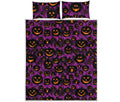 Halloween Pumpkin Smiley Faces Print Quilt Bed Set