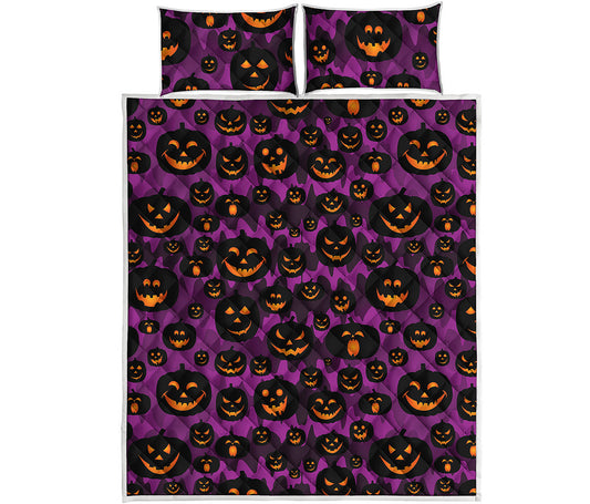 Halloween Pumpkin Smiley Faces Print Quilt Bed Set