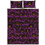 Halloween Pumpkin Smiley Faces Print Quilt Bed Set