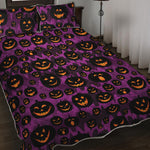 Halloween Pumpkin Smiley Faces Print Quilt Bed Set