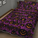 Halloween Pumpkin Smiley Faces Print Quilt Bed Set