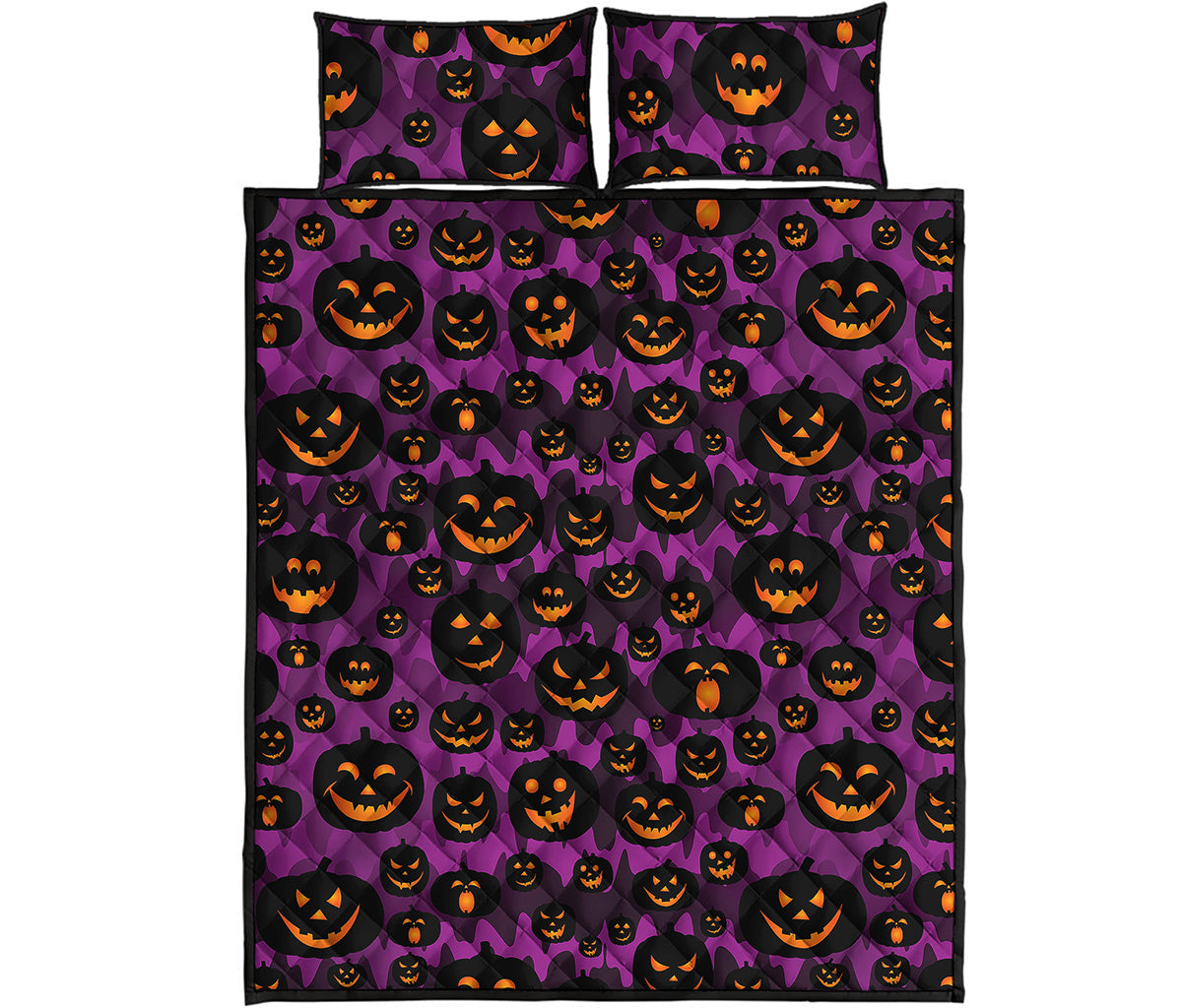 Halloween Pumpkin Smiley Faces Print Quilt Bed Set