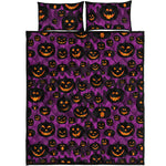 Halloween Pumpkin Smiley Faces Print Quilt Bed Set
