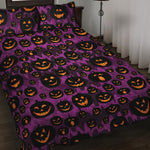 Halloween Pumpkin Smiley Faces Print Quilt Bed Set