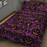 Halloween Pumpkin Smiley Faces Print Quilt Bed Set