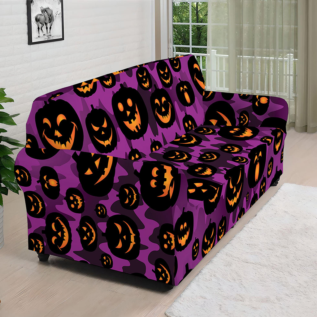 Halloween Pumpkin Smiley Faces Print Sofa Cover