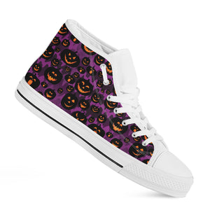 Halloween Pumpkin Smiley Faces Print White High Top Shoes