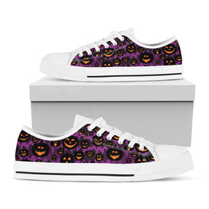 Halloween Pumpkin Smiley Faces Print White Low Top Shoes