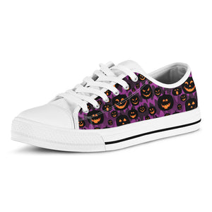 Halloween Pumpkin Smiley Faces Print White Low Top Shoes