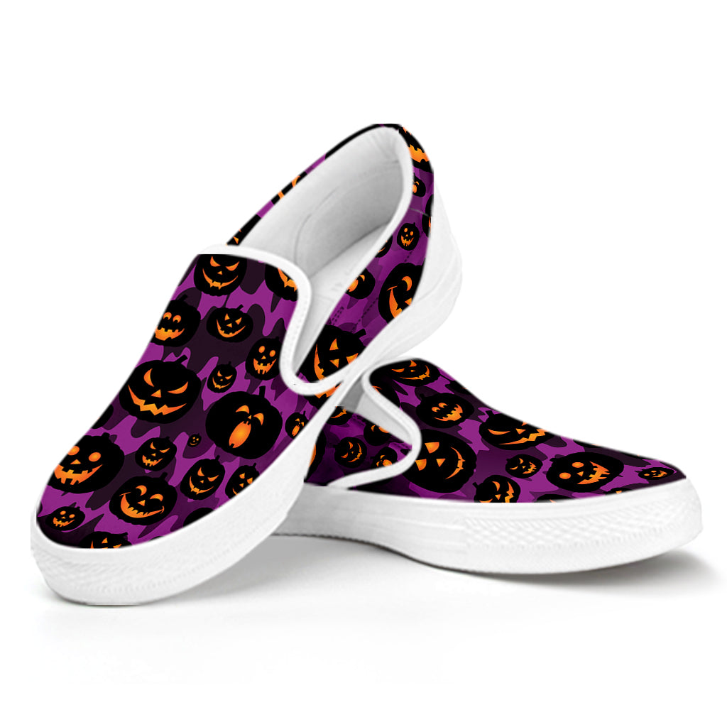 Halloween Pumpkin Smiley Faces Print White Slip On Shoes