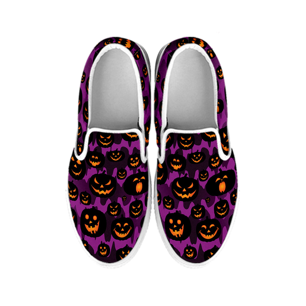 Halloween Pumpkin Smiley Faces Print White Slip On Shoes