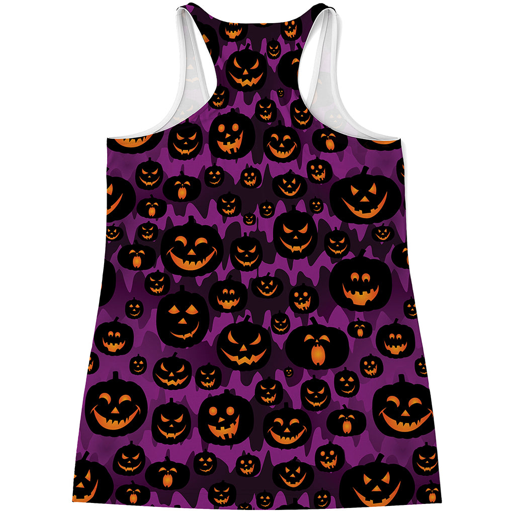 Halloween Pumpkin Smiley Faces Print Women's Racerback Tank Top