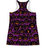 Halloween Pumpkin Smiley Faces Print Women's Racerback Tank Top