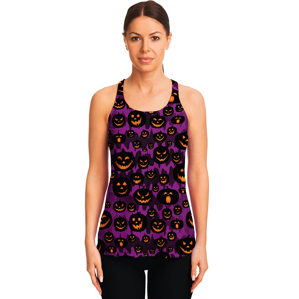 Halloween Pumpkin Smiley Faces Print Women's Racerback Tank Top