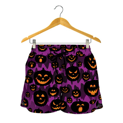Halloween Pumpkin Smiley Faces Print Women's Shorts