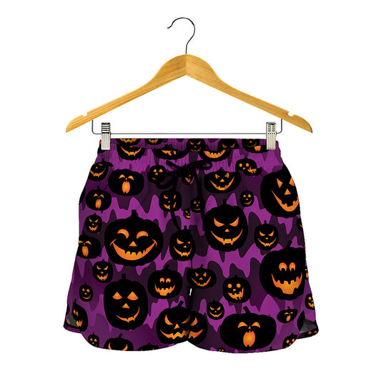 Halloween Pumpkin Smiley Faces Print Women's Shorts