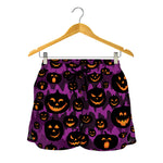 Halloween Pumpkin Smiley Faces Print Women's Shorts