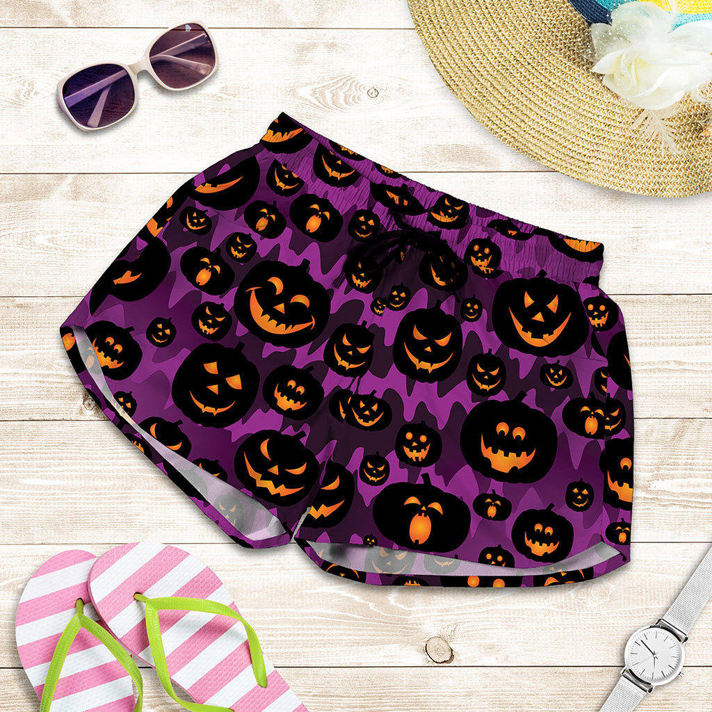 Halloween Pumpkin Smiley Faces Print Women's Shorts