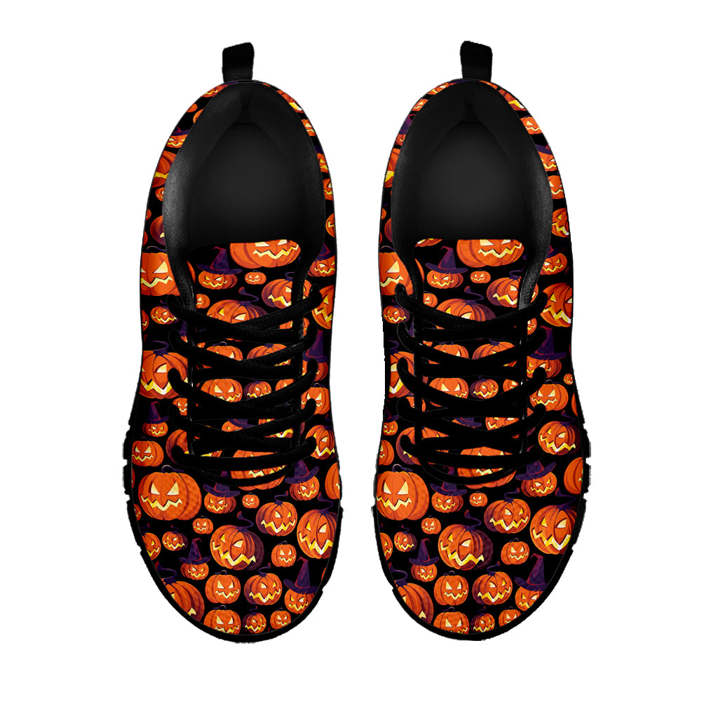Halloween Pumpkin Witch Pattern Print Black Sneakers