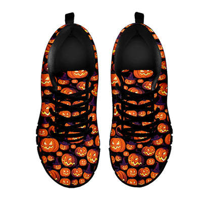 Halloween Pumpkin Witch Pattern Print Black Sneakers