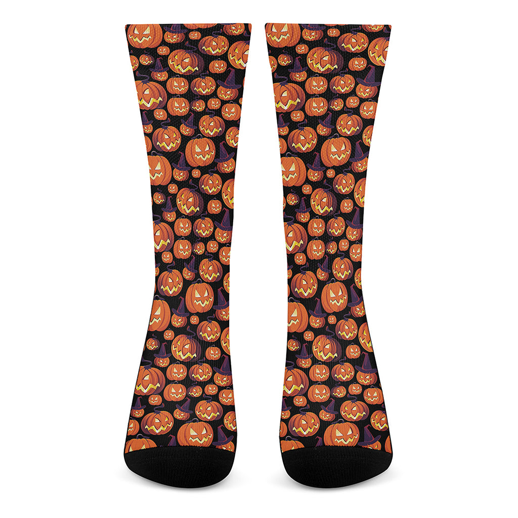 Halloween Pumpkin Witch Pattern Print Crew Socks