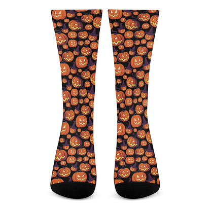 Halloween Pumpkin Witch Pattern Print Crew Socks