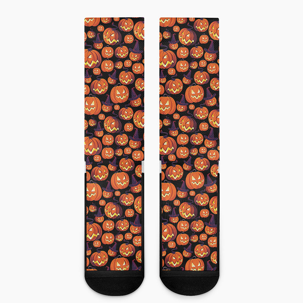 Halloween Pumpkin Witch Pattern Print Crew Socks