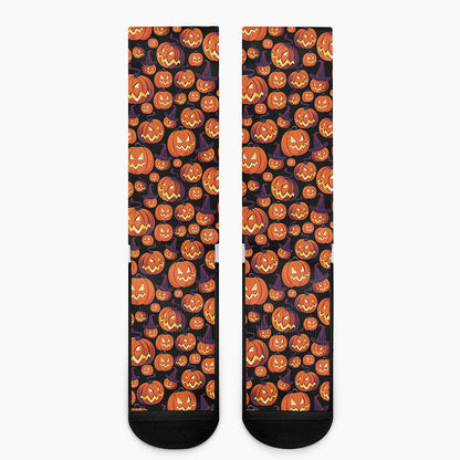 Halloween Pumpkin Witch Pattern Print Crew Socks