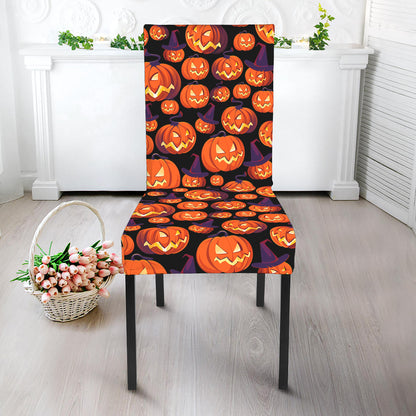 Halloween Pumpkin Witch Pattern Print Dining Chair Slipcover