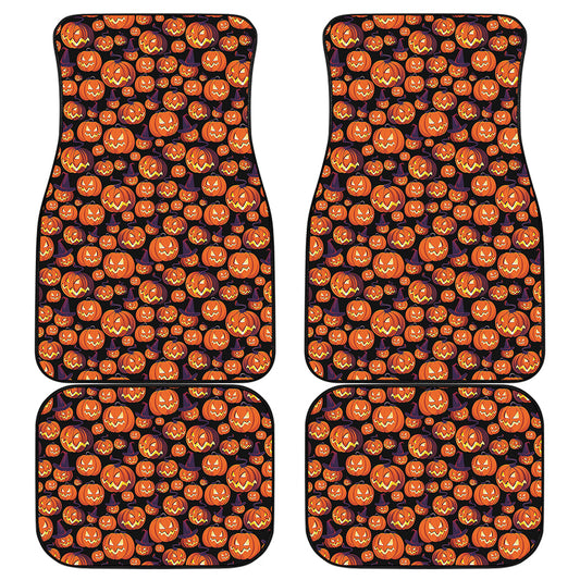 Halloween Pumpkin Witch Pattern Print Front and Back Car Floor Mats