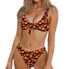 Halloween Pumpkin Witch Pattern Print Front Bow Tie Bikini