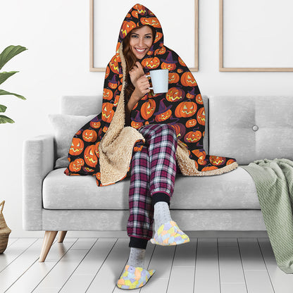 Halloween Pumpkin Witch Pattern Print Hooded Blanket