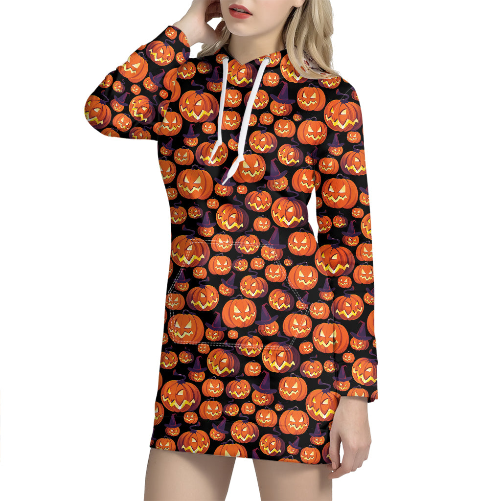 Halloween Pumpkin Witch Pattern Print Hoodie Dress