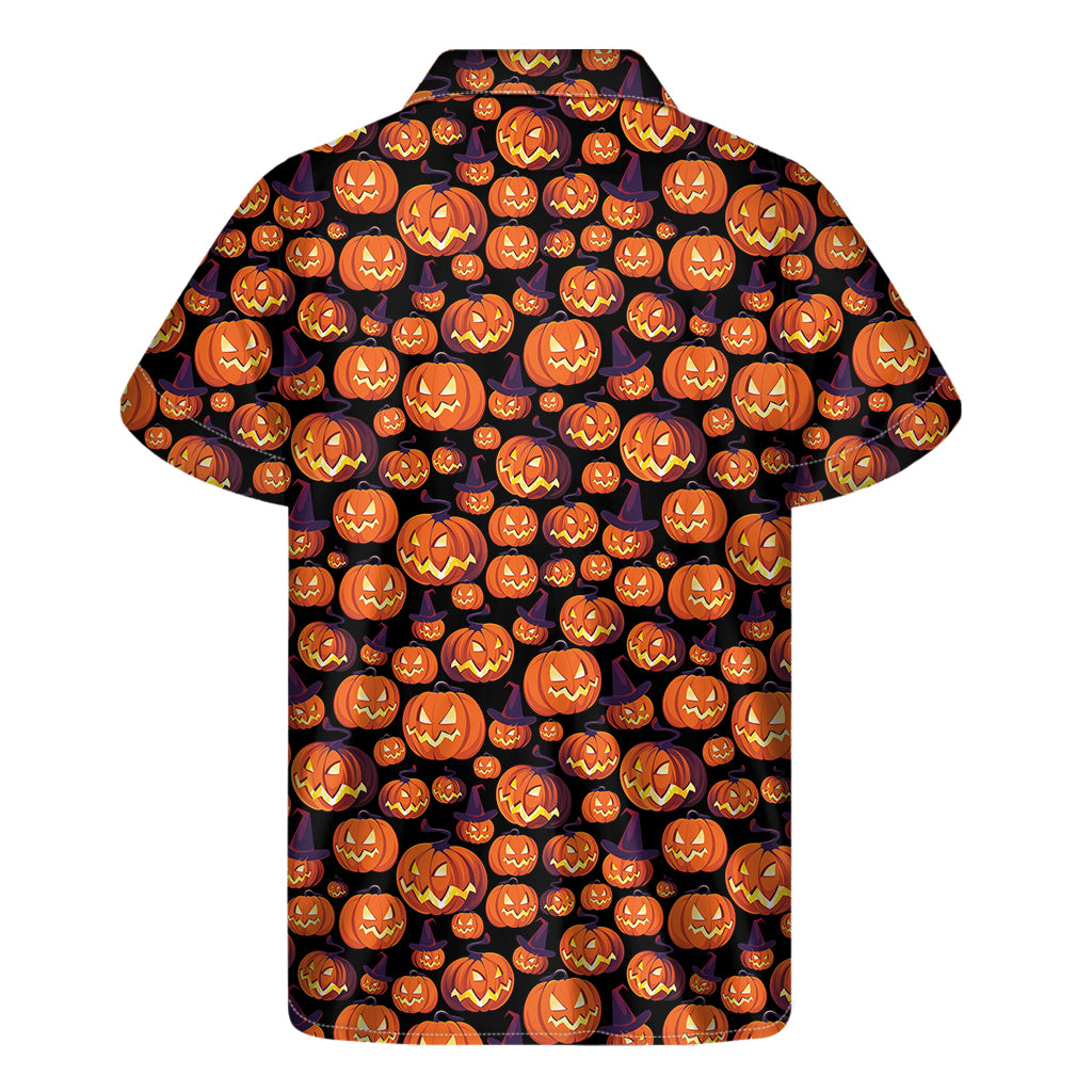 Halloween Pumpkin Witch Pattern Print Men's Short Sleeve Shirt