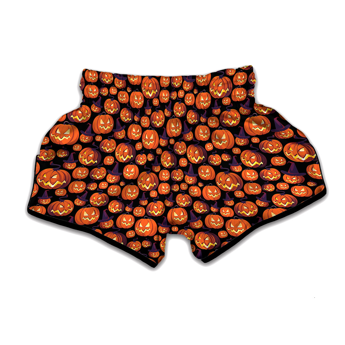 Halloween Pumpkin Witch Pattern Print Muay Thai Boxing Shorts