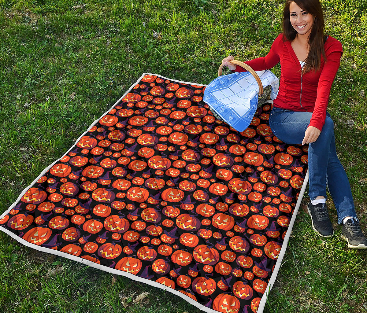 Halloween Pumpkin Witch Pattern Print Quilt