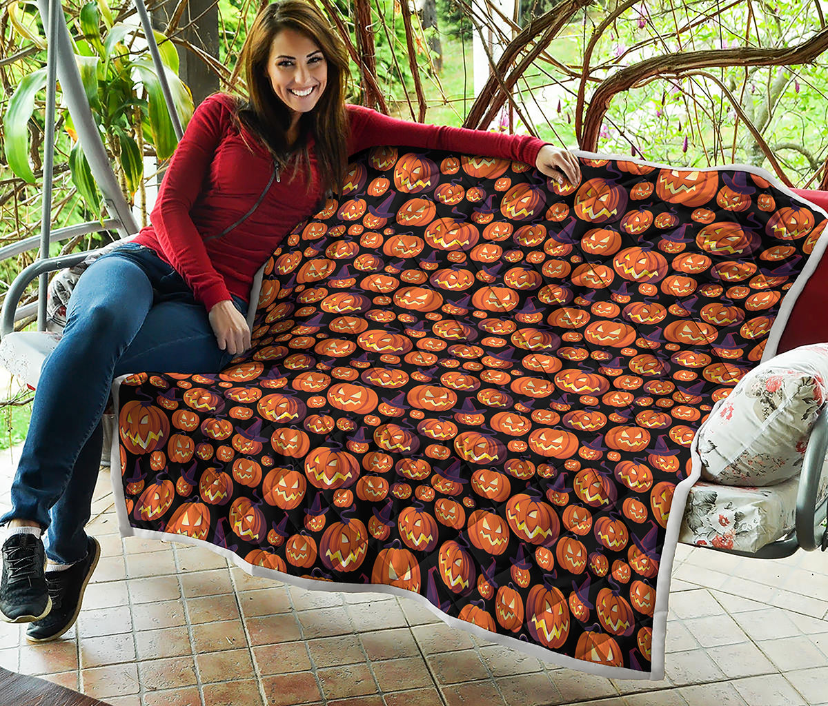 Halloween Pumpkin Witch Pattern Print Quilt