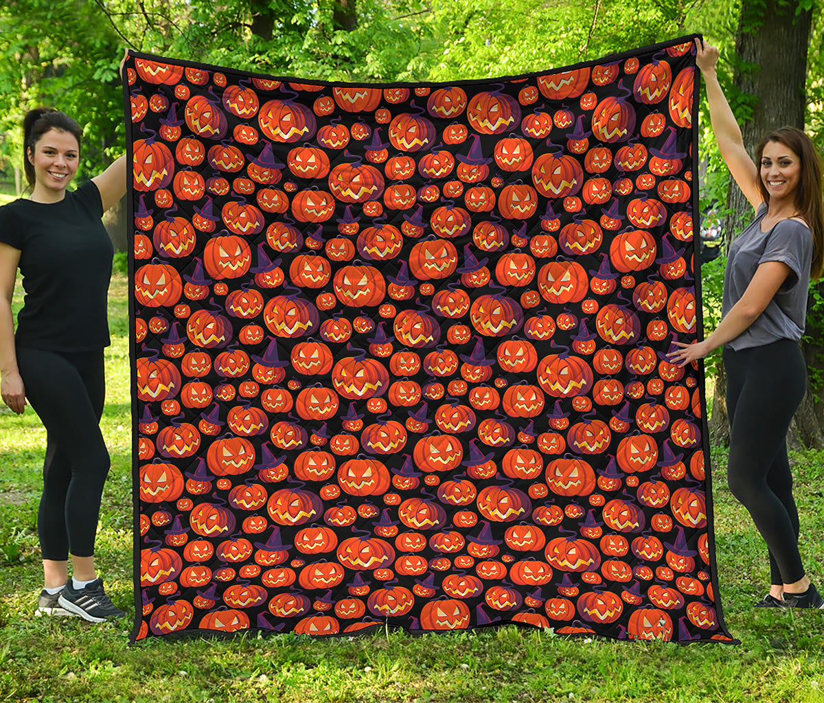 Halloween Pumpkin Witch Pattern Print Quilt