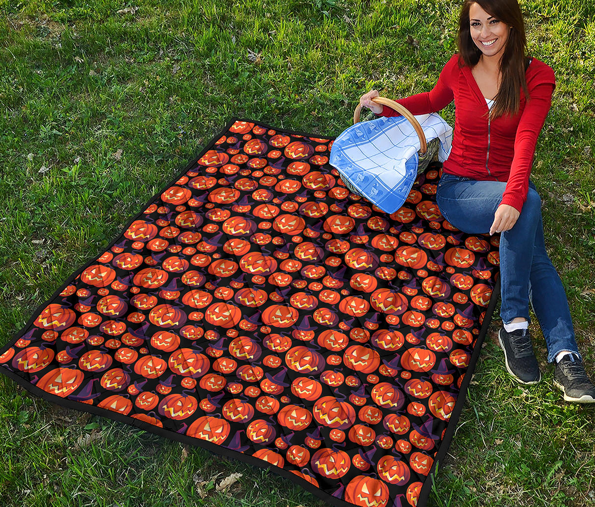 Halloween Pumpkin Witch Pattern Print Quilt