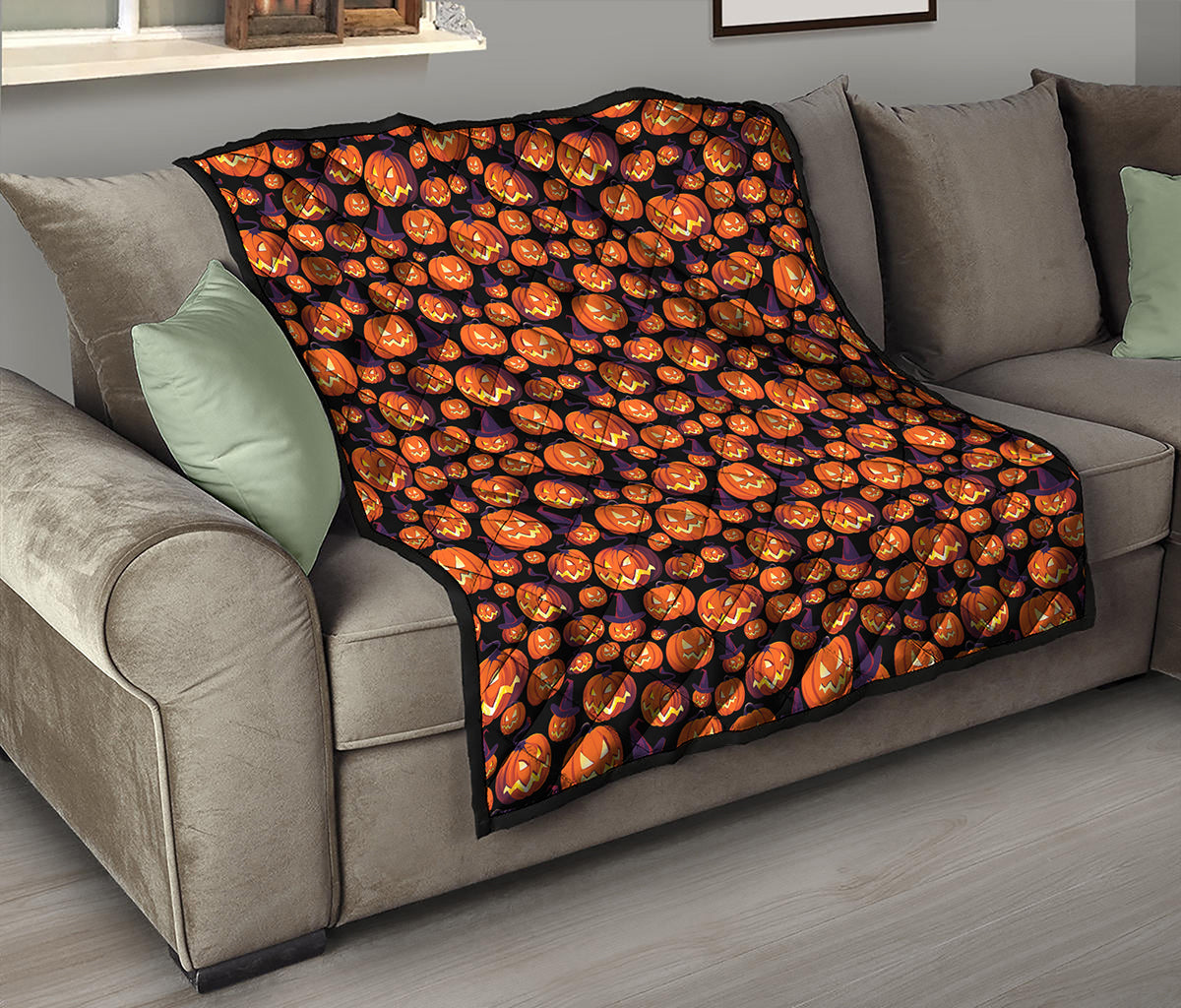 Halloween Pumpkin Witch Pattern Print Quilt