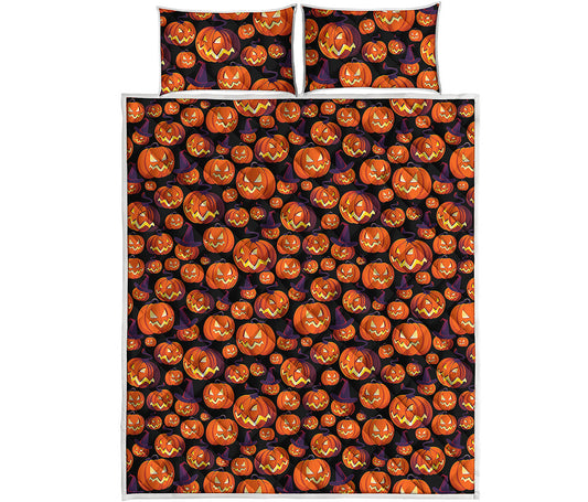 Halloween Pumpkin Witch Pattern Print Quilt Bed Set