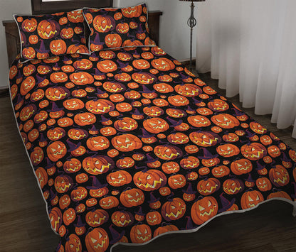 Halloween Pumpkin Witch Pattern Print Quilt Bed Set