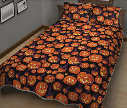 Halloween Pumpkin Witch Pattern Print Quilt Bed Set