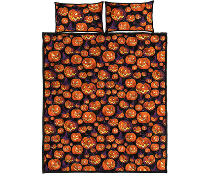 Halloween Pumpkin Witch Pattern Print Quilt Bed Set