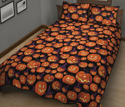 Halloween Pumpkin Witch Pattern Print Quilt Bed Set