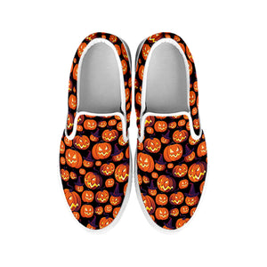 Halloween Pumpkin Witch Pattern Print White Slip On Shoes