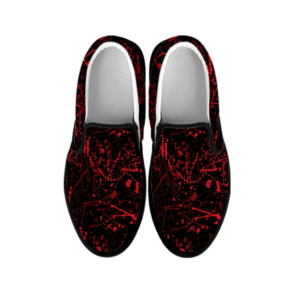 Halloween Red Blood Print Black Slip On Shoes