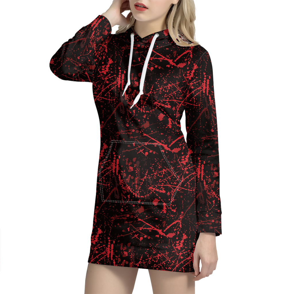 Halloween Red Blood Print Hoodie Dress