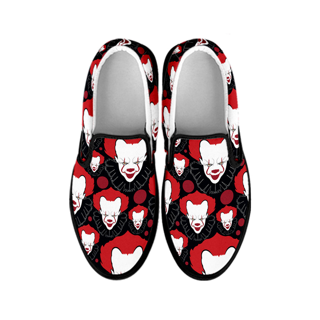 Halloween Scary Clown Pattern Print Black Slip On Shoes