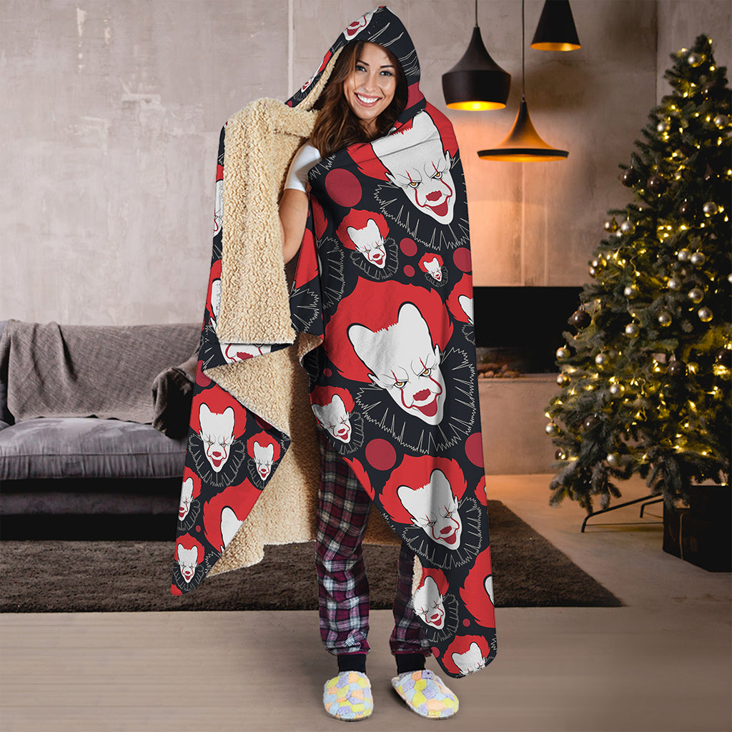 Halloween Scary Clown Pattern Print Hooded Blanket